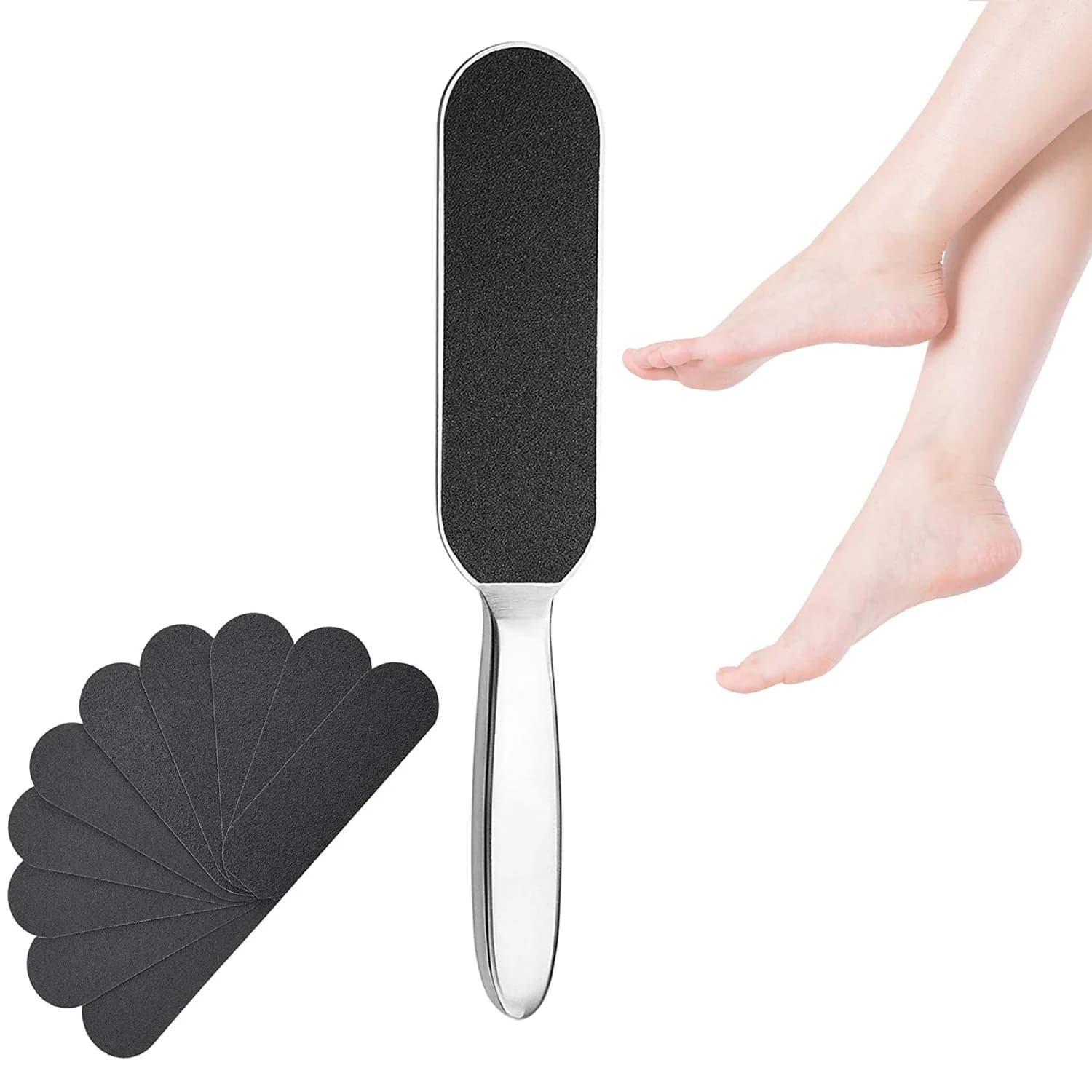 Râpe de soin des pieds pour pédicure, poignée en métal, grossier de limes fines et de recharge, grain de ponçage, 11 pièces/ensemble