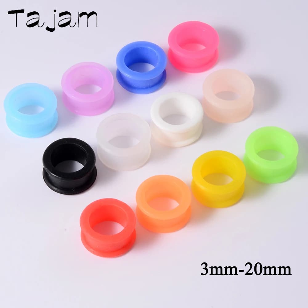 Bouchons de tunnel d'oreille flexibles creux en silicone, jauge colorée, extenseur de chair double évasée, civières de piercing, bijoux, 3mm-20mm, 2 pièces