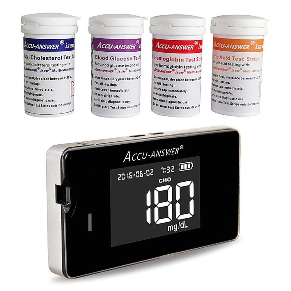 Kit de glucomcirculation rapide 4 en 1, cholestérol, hémoglobine, acide urique et glycémie, moniteur de goutte, bandelettes de test et lancettes