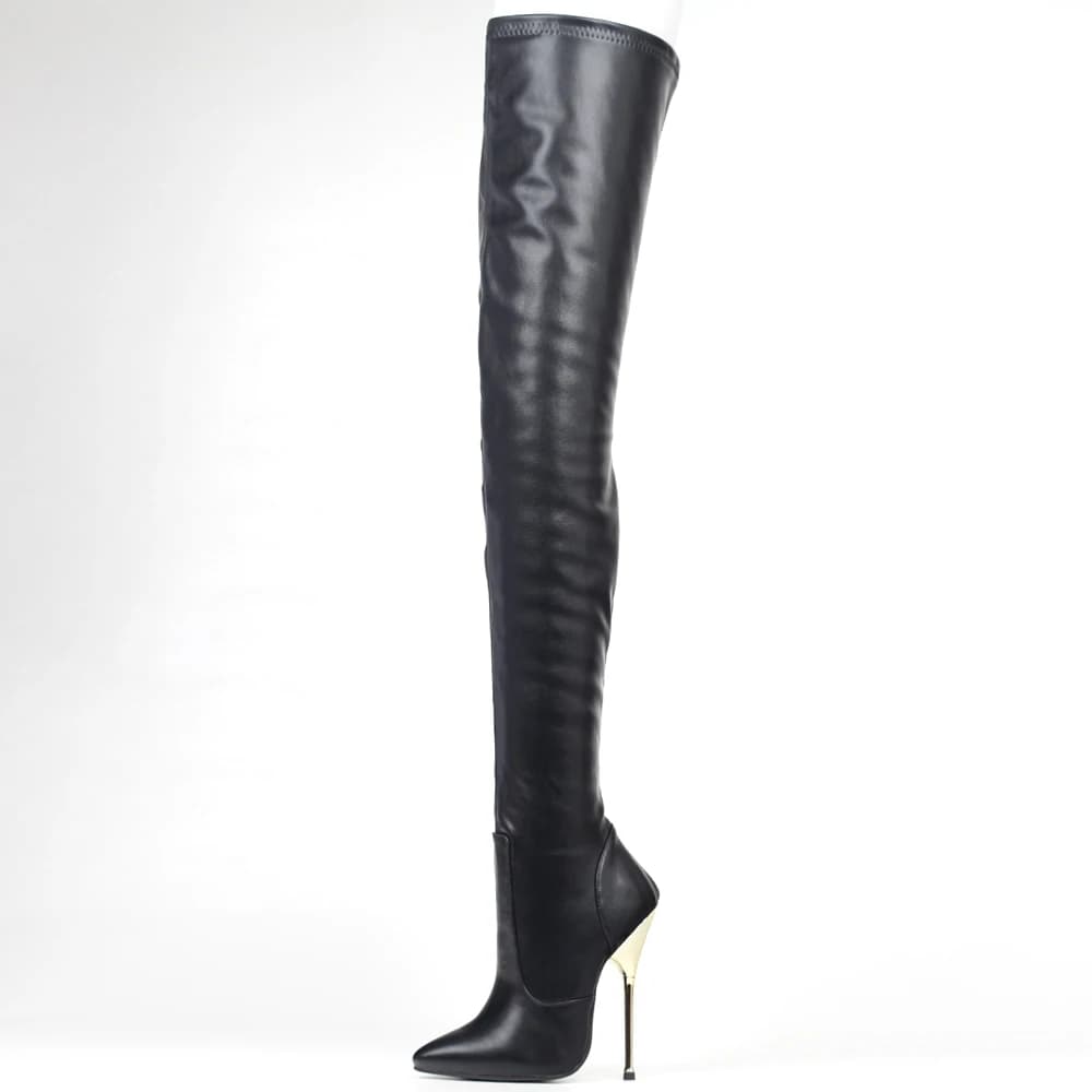 JIALUOWEI – bottes hautes en cuir PU de grande taille 36-46, à talons hauts de 14cm, bout pointu au dessus du genou, en stock, expédition rapide