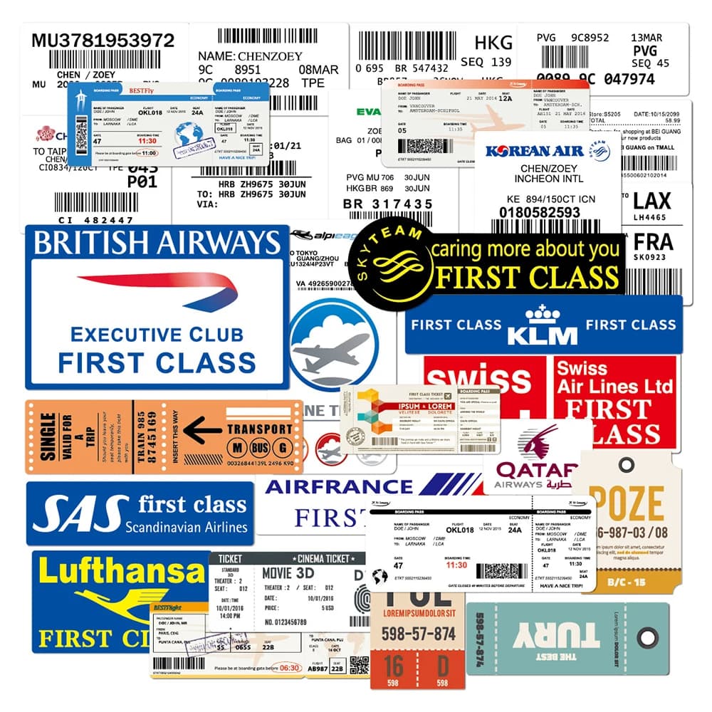 10/30 pièces billets aériens carte d'embarquement autocollants Graffiti marque autocollant étanche voyage bagages ordinateur portable planche à roulettes réfrigérateur jouet décalcomanies