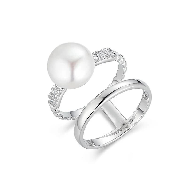 Laya-Bague en perles d'eau douce naturelles pour femme, argent regardé 925 pur, double ligne, bijoux de luxe modernes et originaux