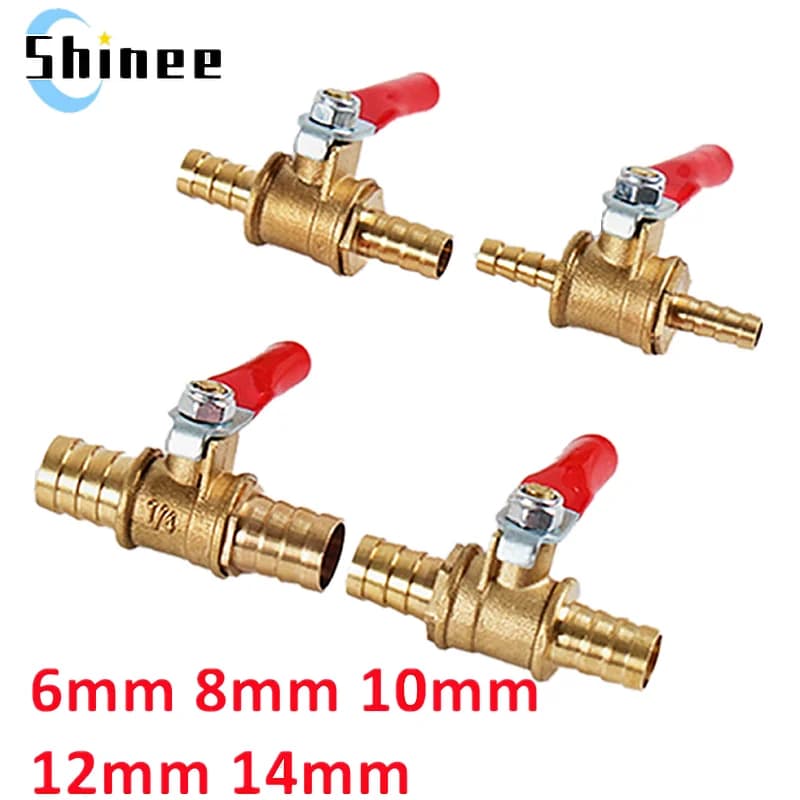 Petite vanne à poignée rouge 6mm 8mm 10mm 12mm 14mm, raccord en ligne en laiton pour tuyau, eau, huile, air, gaz, carburant, robinet à bille, raccords de tuyauterie