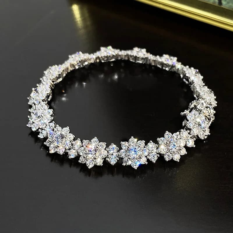 Bracelet en diamant de laboratoire de fleurs de luxe pour femmes, argent regardé 925, bracelets de fiançailles et de mariage, bijoux en pierres précieuses pour patients