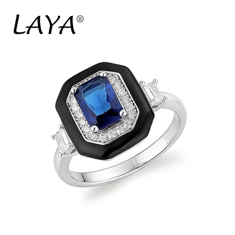 Laia – bague en argent Sterling 925 pour homme et femme, bague carrée en émail noir et bleu brillant, bijou Original de mariage en émail fait à la main