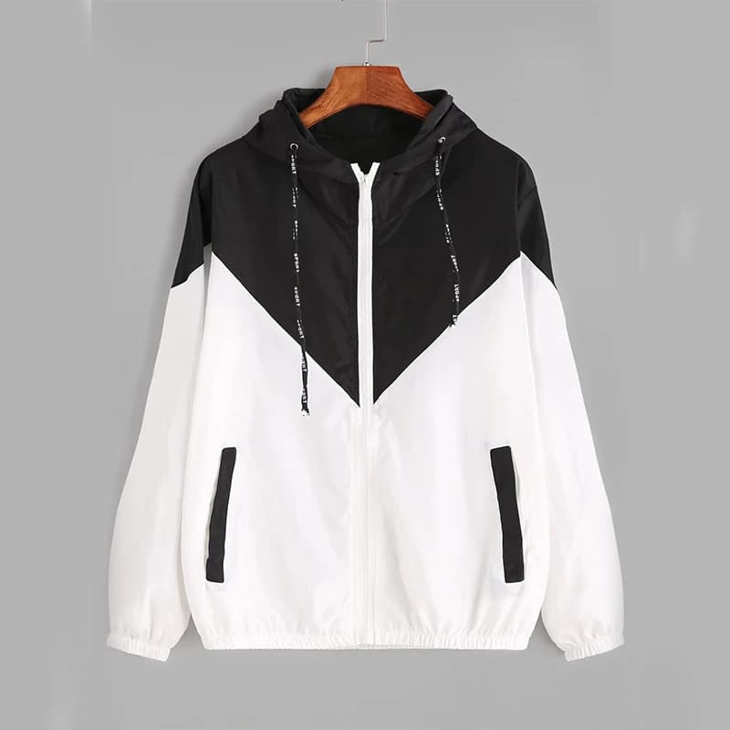Veste à capuche à manches longues pour femmes, manteau patchwork, olympiques en peau fine, vêtements d'extérieur à coutures zippées, veste de sport de course, nouveau