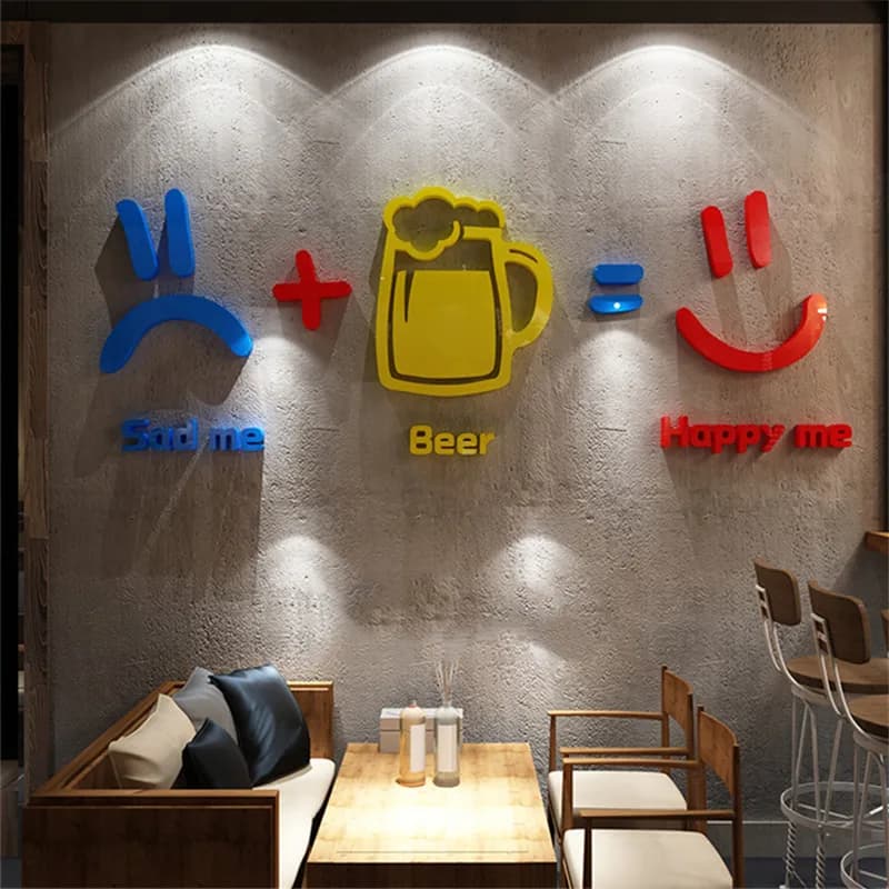 Stickers muraux créatifs pour la décoration de bar à bière, mise en page de scène, arrière-plan, filet à manger, viande rouge, hot pot, restaurant Stic