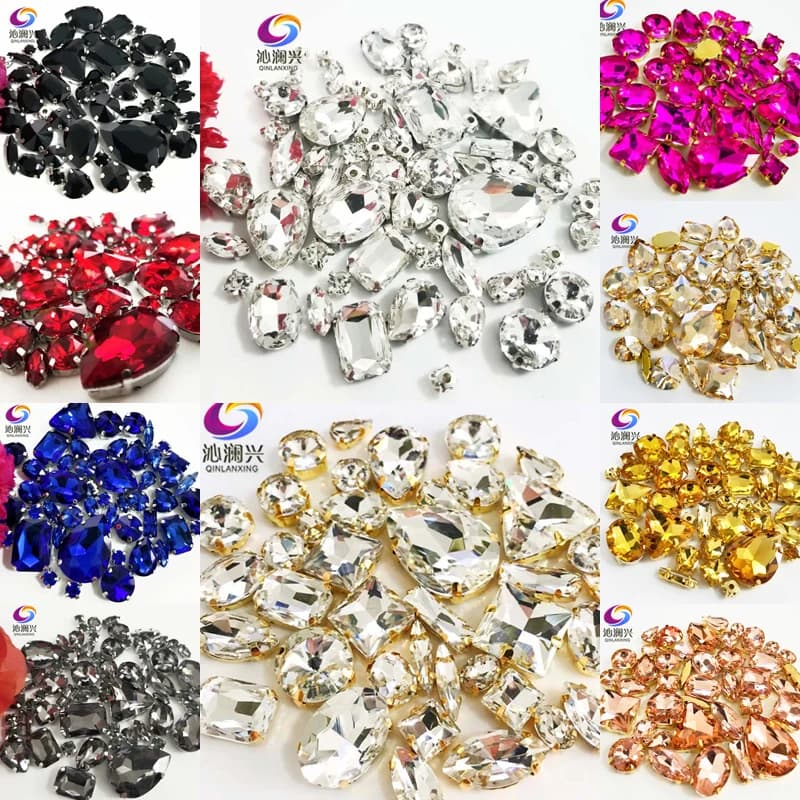 Super ! 68/58 pièces de strass à coudre à griffes en verre cristal AAA, fond argenté/doré, tailles assorties, pour DIY/accessoires vestimentaires