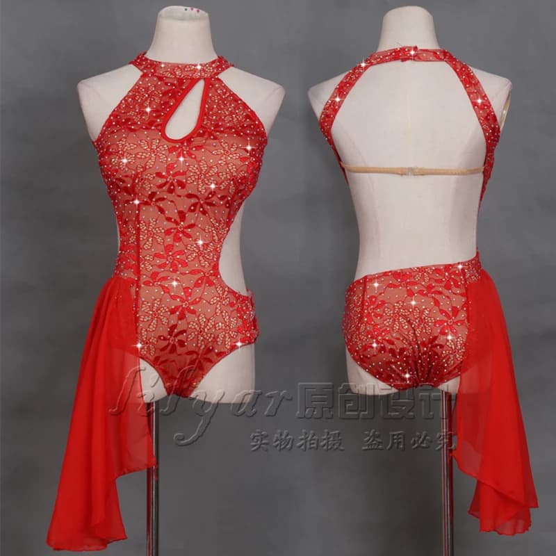 Jupe de compétition de danse de tuyau d'acier, jupe de performance, dentelle rouge personnalisée, dos nu, sexy, adulte, nouveau