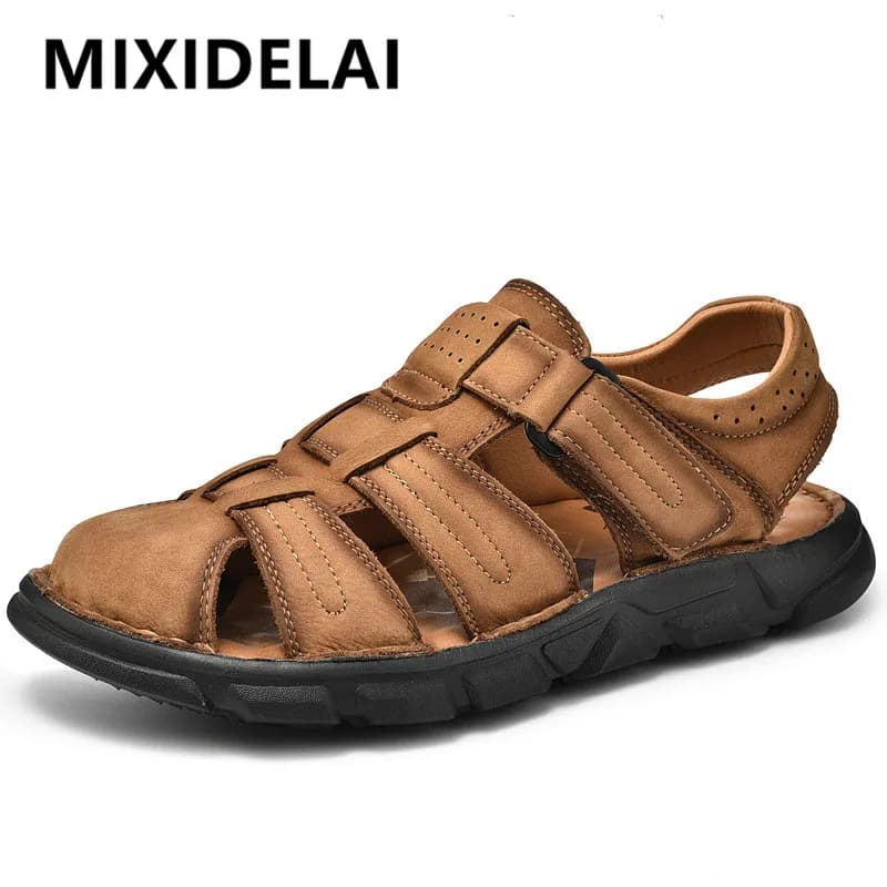 Sandales d'Été en Cuir group pour Homme, Chaussures Légères d'Extérieur, Confortables, de Plage, à la Mode, Décontractées, Nouvelle Collection