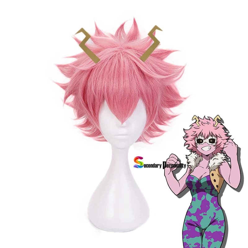 My foreMina Ashido-Perruque rose avec tenue de sauna, costume de cosplay Boku no foreAcademia, perruque de cheveux synthétiques, 2021