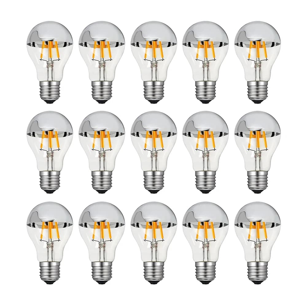 Ampoule LED Edison A19 Dimmable E27 4W 8W 220V, bol argenté, filaments dégoulinants, ampoule LED demi-chromée A60, lampes vintage à couronne.