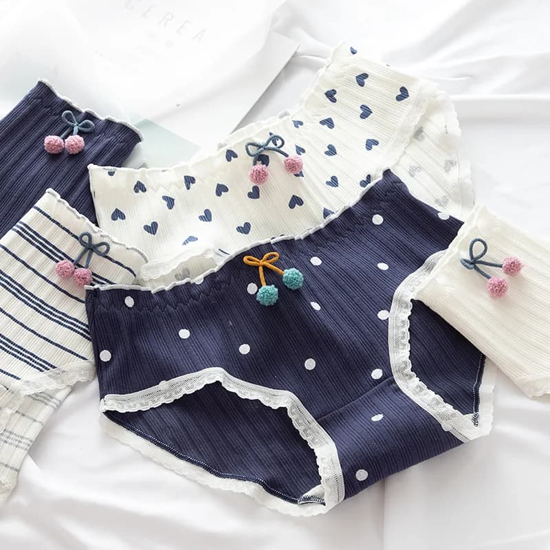 Sous-vêtements en coton pour femmes, slips mignons pour filles, taille moyenne, imprimé à pois, en dentelle, à la mode, avec nœud, Lingerie féminine, 2021