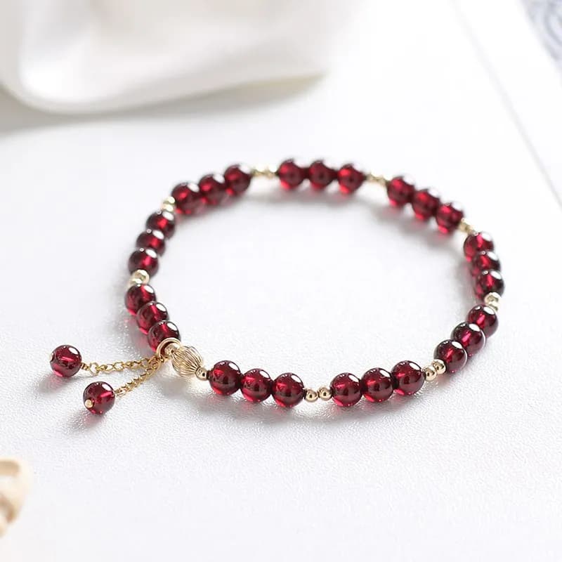 Bracelets fins en perles de pierre de grenat naturelle plaqués or 14 carats Ruifan pour femmes et filles, bijoux fins, site officiel