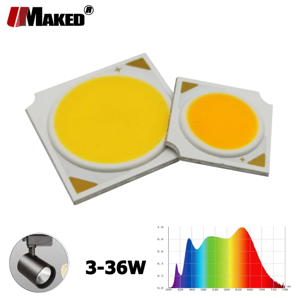 LED COB à spectre complet 3 5 7 10 12 15 18 20 30 36W Ra97 130LM/W 1313 1919 3000-4000-5000K, puces de lampe d'aquarium, Source de lumière de croissance