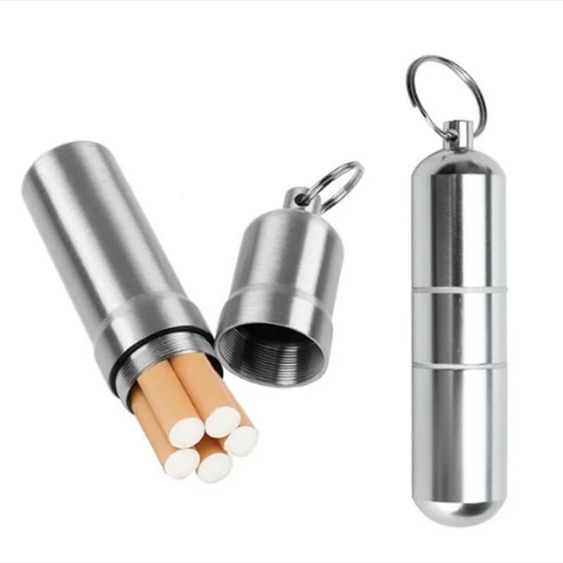 Boîte à cigarettes en alliage d'aluminium argenté, étui à cigarettes étanche, porte-capsules à cure-dents avec porte-clés, cadeau pour hommes, 1 pièces