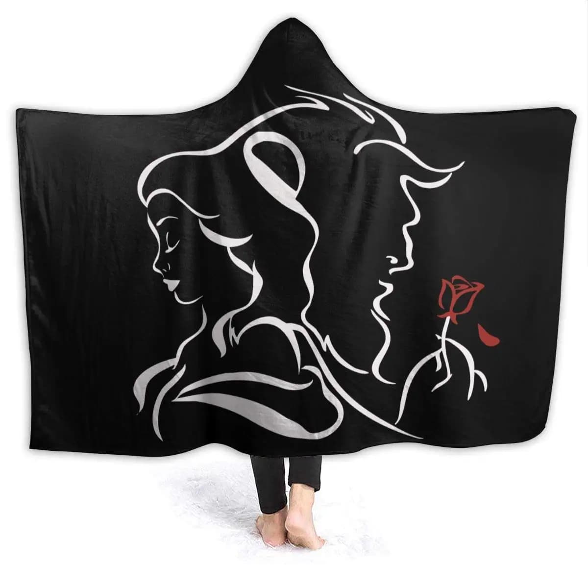 Couverture à capuche 3D beauté dans la bête impression jeter couvertures en peluche Sherpa polaire doux hiver chaud nouveauté Cape Wrap portable