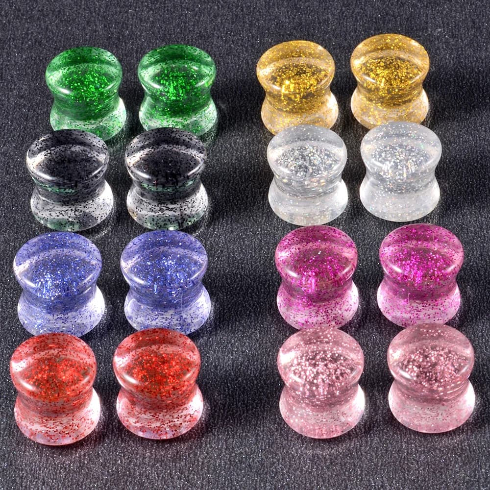 Paire de bouchons d'oreille en acrylique, 4-20mm, paillettes scintillantes, jauges d'oreille, civière d'oreille, selle, Tunnel de chair, extenseur, Piercing corporel, bijoux