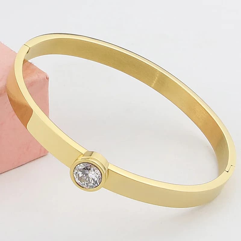 Bracelet en acier inoxydable lisse de haute qualité, à la mode et généreux, en cristal, cadeau de fête, amour, bijoux, vente en gros