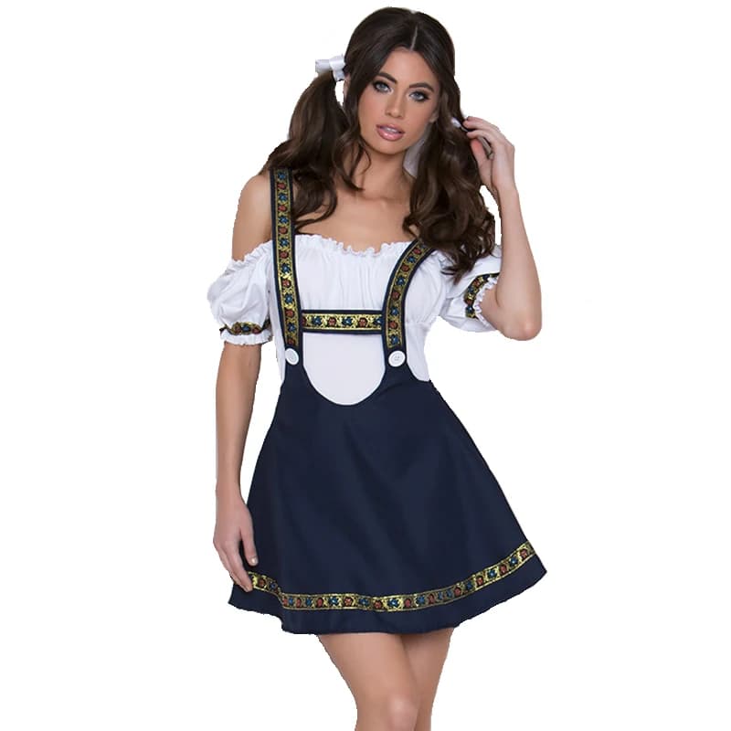 Costume de carnaval bavarois pour femme, haut et jupe à bretelles, robe de soirée de paupières d'Halloween, cosplay de serveuse, dame de chambre