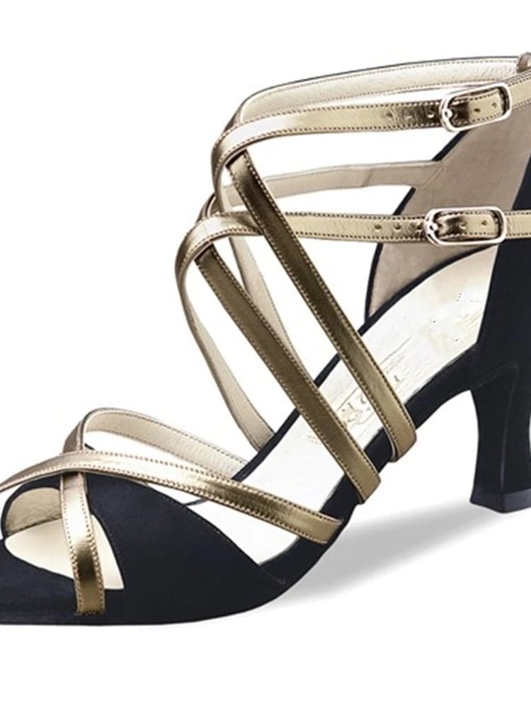 Chaussures de danse noires en daim pour femmes, talon de 7 cm, sandales de danse latine, salsa, tango, ballroom, chaussures de danse de fête pour filles