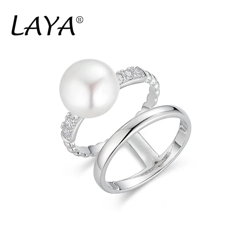 Laya-Bague en perles d'eau douce naturelles pour femme, argent regardé 925 pur, double ligne, bijoux de luxe modernes et originaux