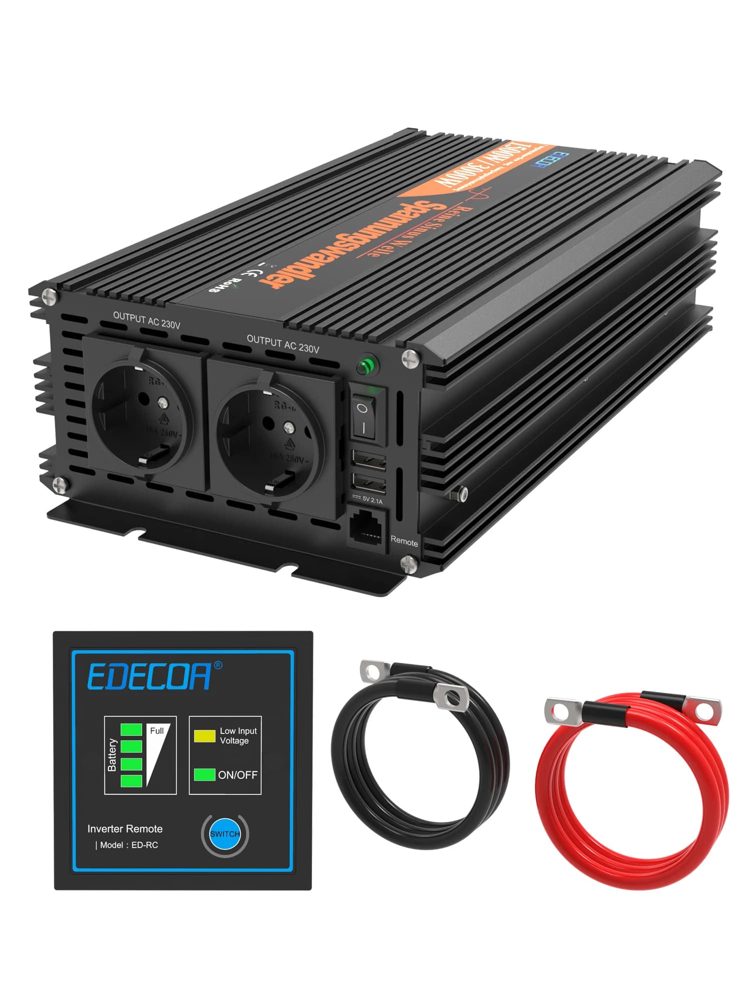Convertisseur de puissance à onde sinusoïdale pure EDECOA 1500W 2500W 3500W, DC 12V vers AC 220V 230V 240V, convertisseur hors réseau