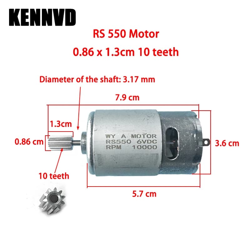 Moteur de voiture électrique pour enfants RS550 à 10 dents 12V 24V, moteur RS570 pour voiture de tour pour enfants, moteur pour véhicule électrique pour enfants