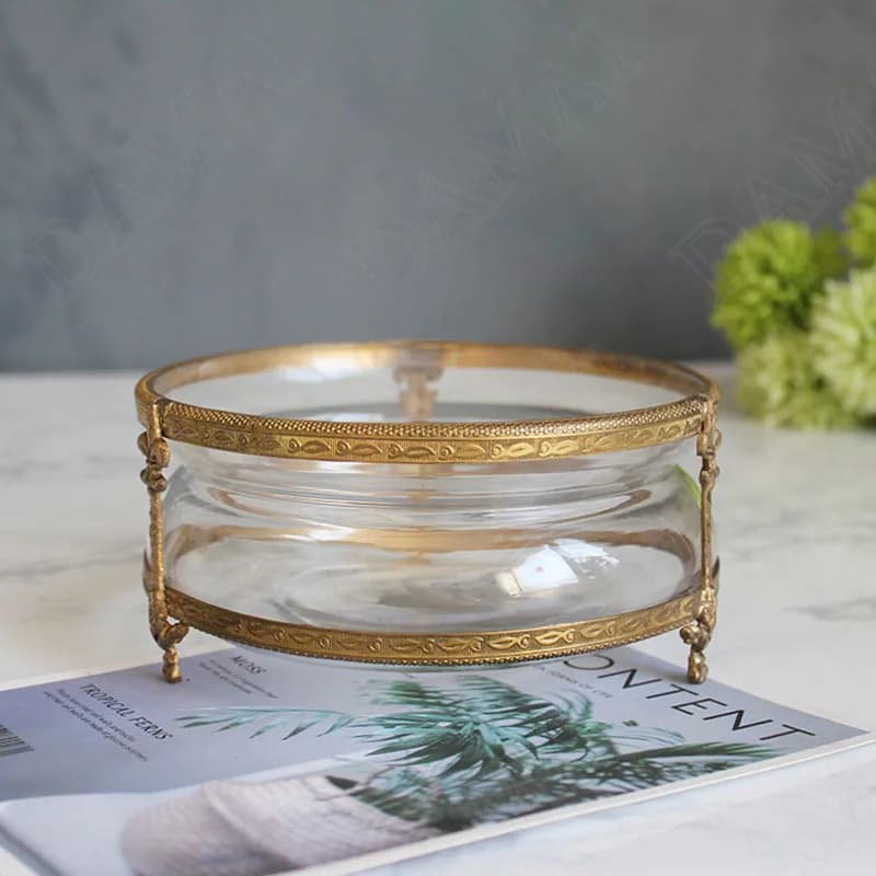 Récipient à cosmétiques avec cadre en cuivre, verre créatif, escalier de rangement rétro, salon, fruits secs, évaluation, décoration de la maison européenne