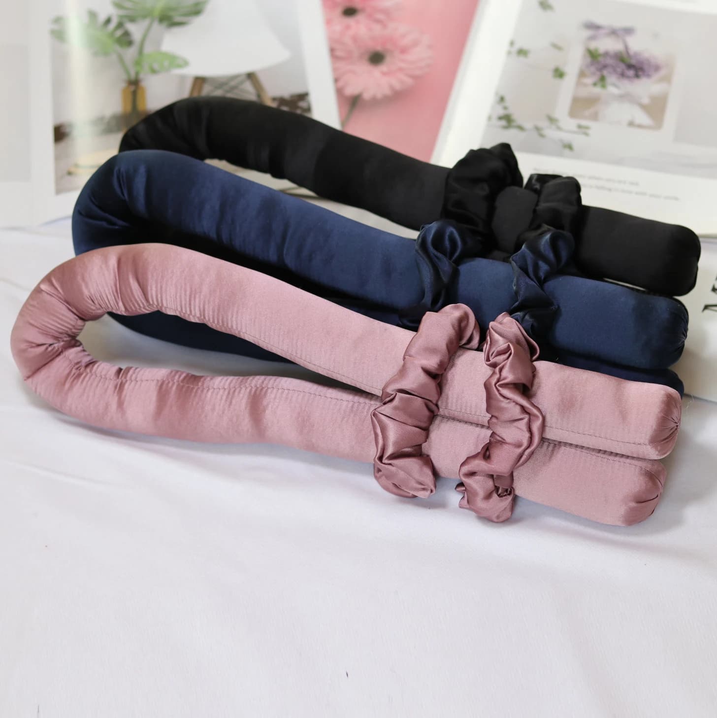 Boucles sans chaleur en soie Pure, bigoudis avec pince à cheveux et ruban à friser, aucun dommage aux cheveux, ensemble de bigoudis paresseux, bandeau