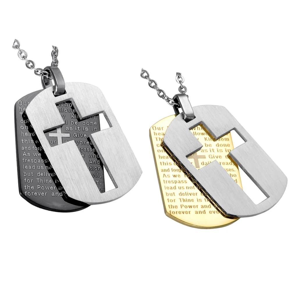 Colliers croix présidence en acier inoxydable pour hommes, bijoux chrétiens, seigneurs de la Bible, prière, étiquettes de chien, document doré, cadeau de Noël