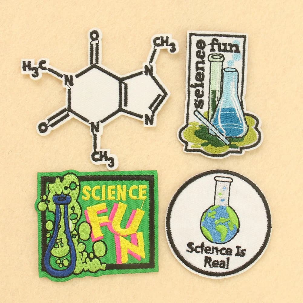 2 pièces Science Fun Patch chimie expérience vêtements autocollants broderie Applique scientifique tissu Badge fer sur patchs vêtements