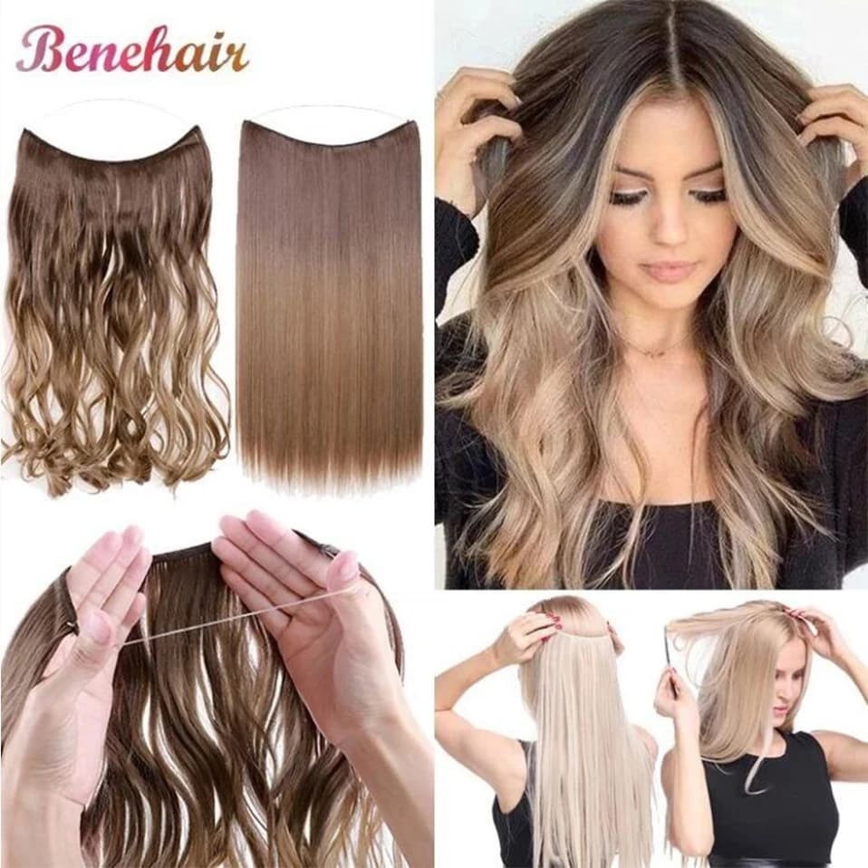 BENEHAIR fil Invisible synthétique sans Clips dans les Extensions de cheveux ligne de poisson secrète postiches Extensions de cheveux faux cheveux pour les femmes