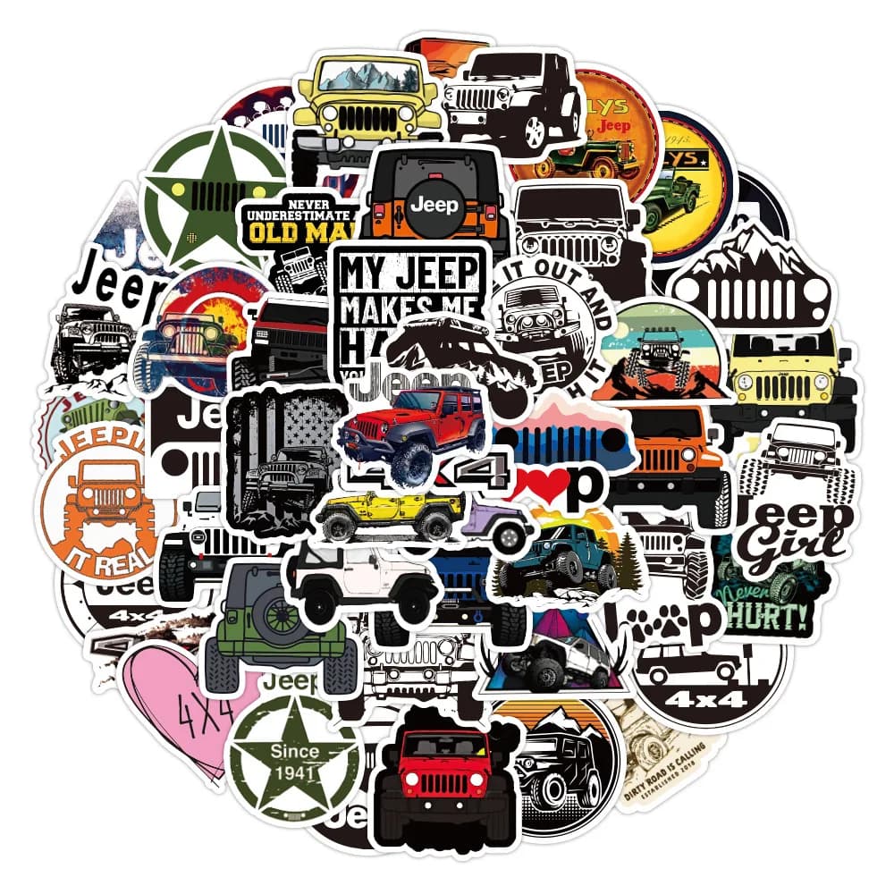 Autocollants de voiture Jeep Cool, Graffiti, pour Skateboard, réfrigérateur, guitare, ordinateur portable, moto, voyage classique, jouet pour enfant, 10/30/50 pièces