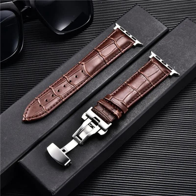 Bracelets de montre pour hommes en cuir gaufré pour Apple Watch 8 7 6 SE 5 4 boucle papillon 45mm 44mm 42mm 41mm 40mm 38mm bracelet de montre d'affaires