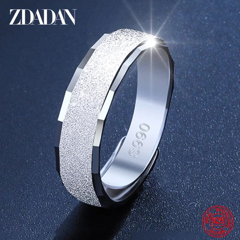ZDADAN 925 bague en argent Sterling 6MM givré réglable pour hommes femmes bijoux de mode