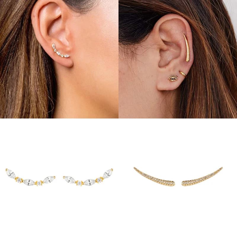 CRMYA-Boucles d'oreilles élégantes en argent cubique pour femmes, grimpeur d'oreille inoler rempli d'or, boucles d'oreilles clip, bijoux de fiançailles et de mariage, contre-indiqué