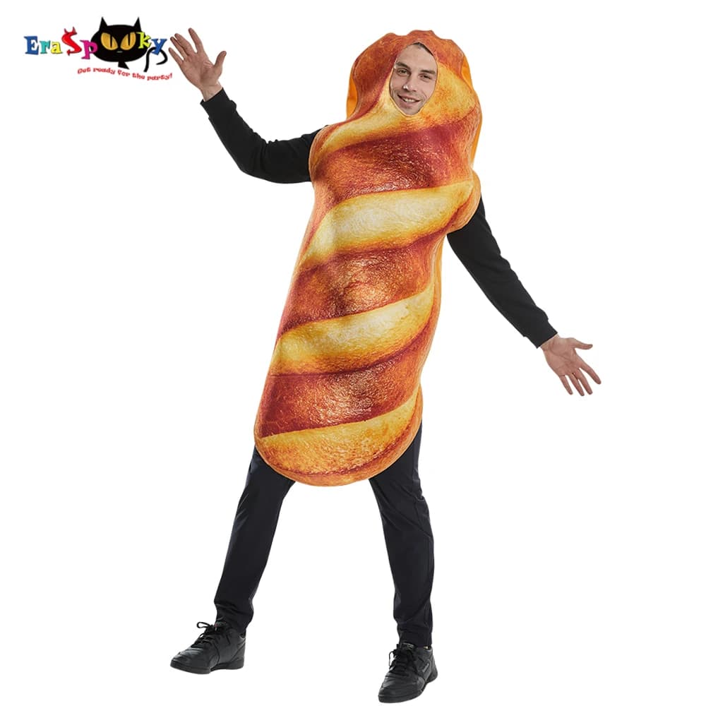 Eraspooky – Costume de baguette de pain unisexe pour adulte, tunique alimentaire, déguisement fantaisie pour Halloween, Noël, carnaval, fête