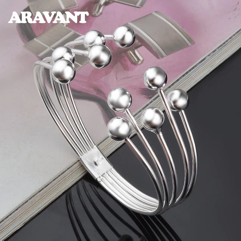 Aravant 925 argent multi ligne perle Bracelet ouvert bracelets pour femmes bijoux de mariage cadeaux