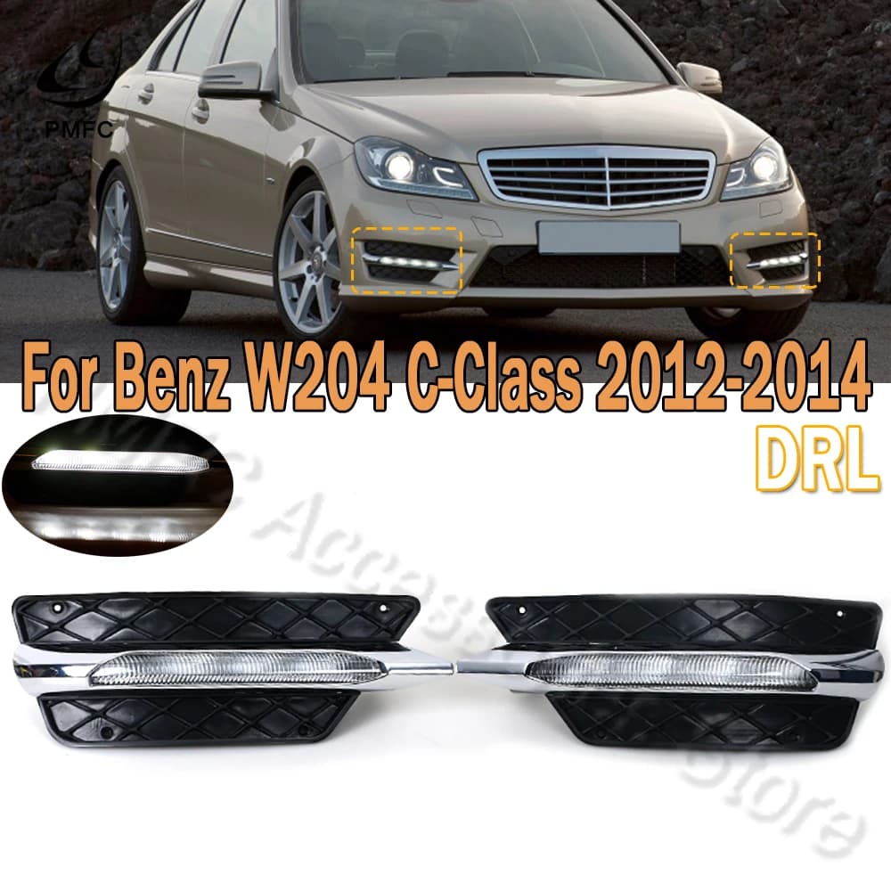 PMFC Grilles de pare-chocs avant moulage LED antibrouillard feux de jour antibrouillard pour mercedes-benz W204 classe C 2012 2013 2014