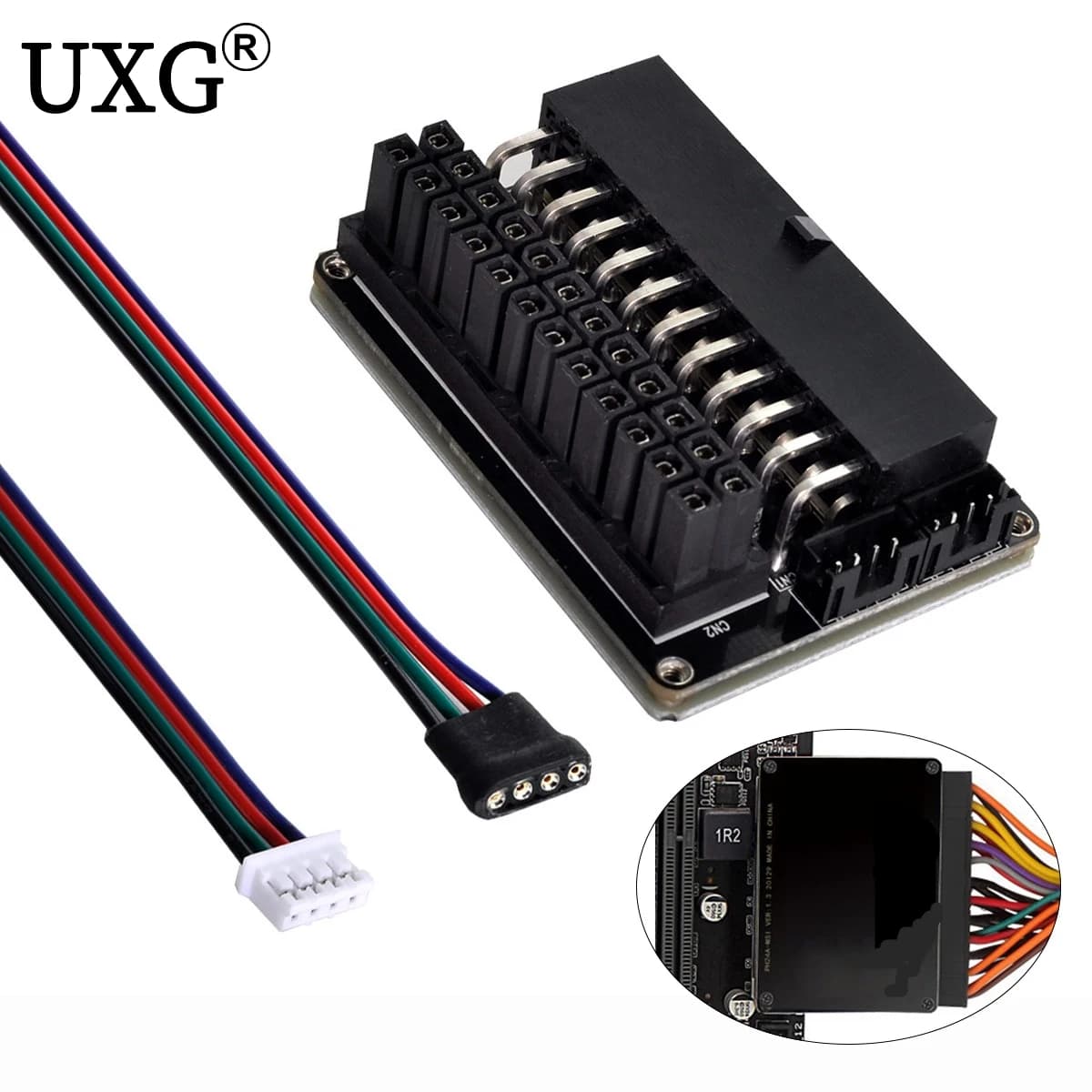 ATX – carte mère 24 broches femelle à 24 broches mâle, adaptateur d'alimentation à 90 degrés, avec Led RGB, alimentation pour PC de bureau