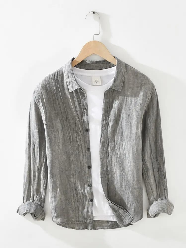 Chemise en lin à manches longues pour homme, nouveau design, vintage, froissé, marque, décontractée, bouton dissimulé, tendance, 100%