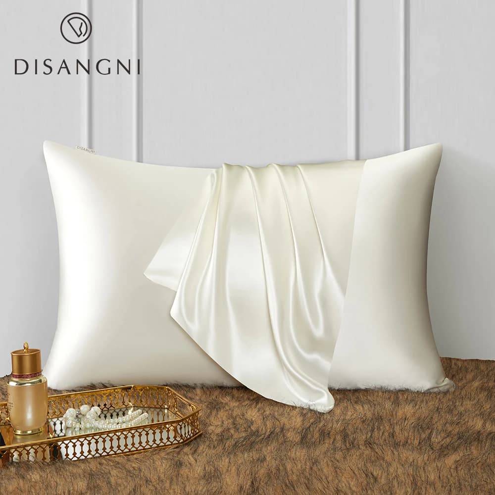 Taie d'oreiller DISANGNI 22 Momme 100% pure soie de mûrier pour les cheveux et la peau, soie naturelle double face avec fermeture éclair discrète, douce et confortable