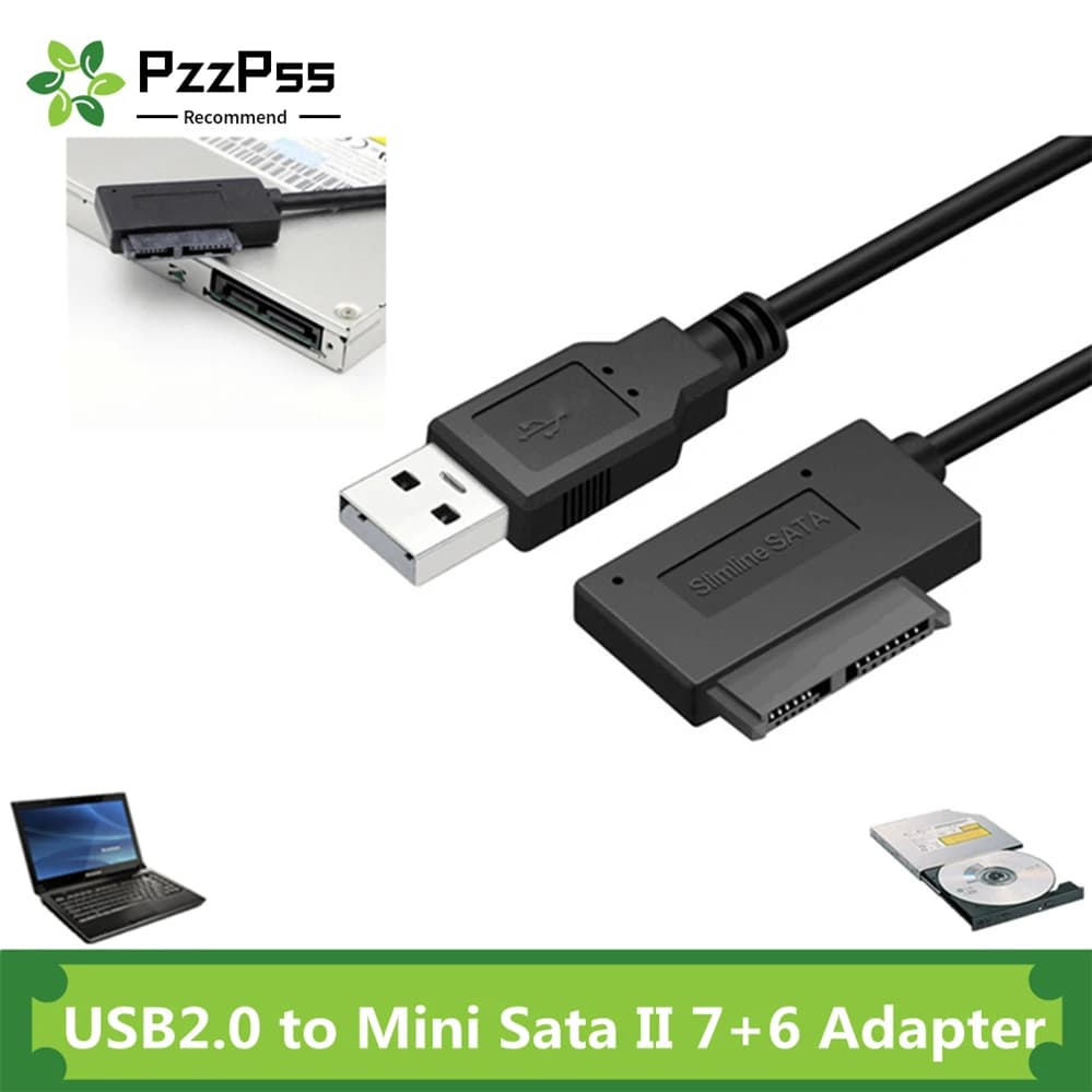 PzzPss USB 2.0 vers Mini Sata II 7 + 6 13 broches adaptateur câble de convertisseur pour ordinateur portable CD/DVD ROM convertisseur de lecteur mince HDD Caddy