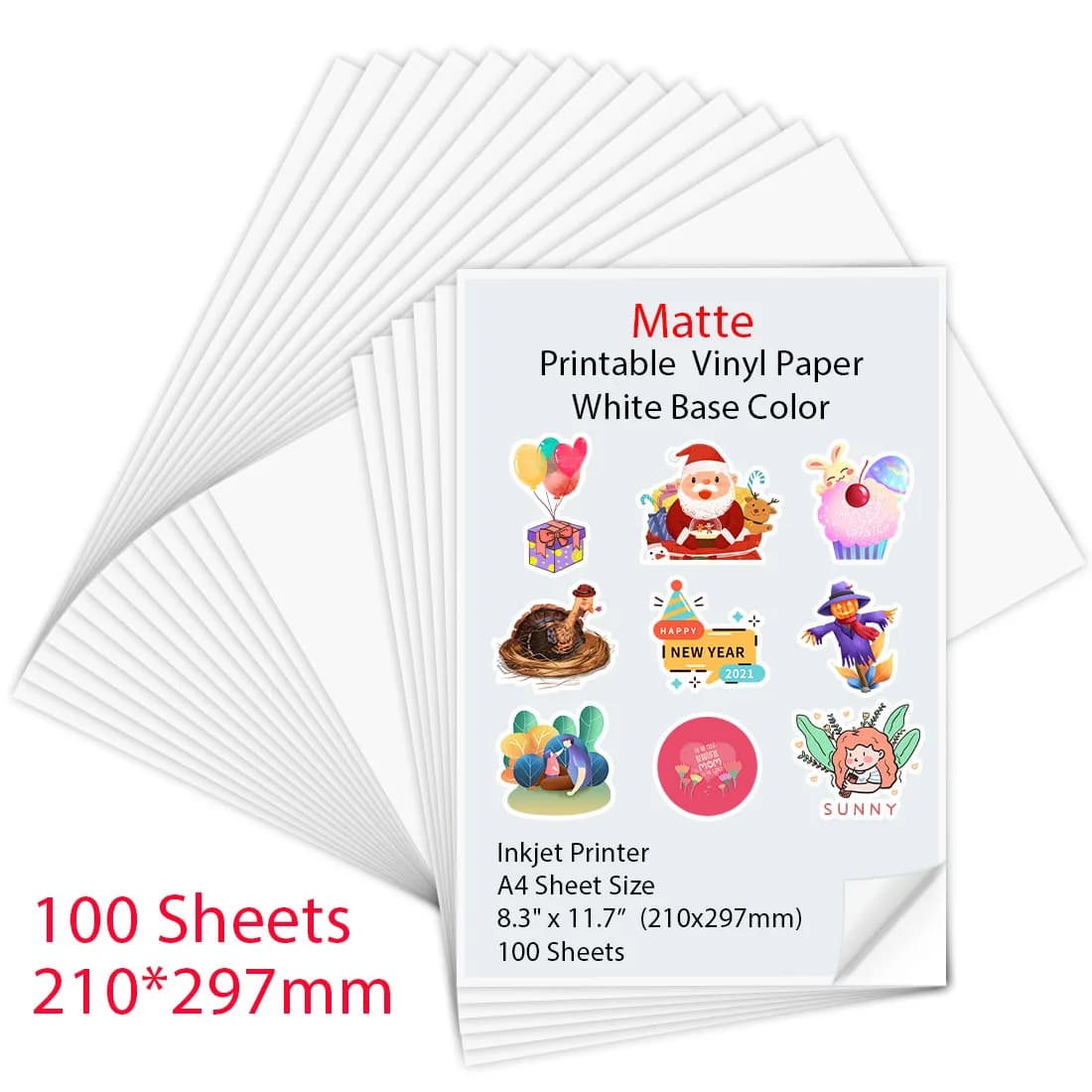 Papier autocollant en vinyle mat imprimable A4, 10 à 100 feuilles, pour imprimante à jet d'encre, artisanat DIY, papier de copie, papier pour imprimante à jet d'encre