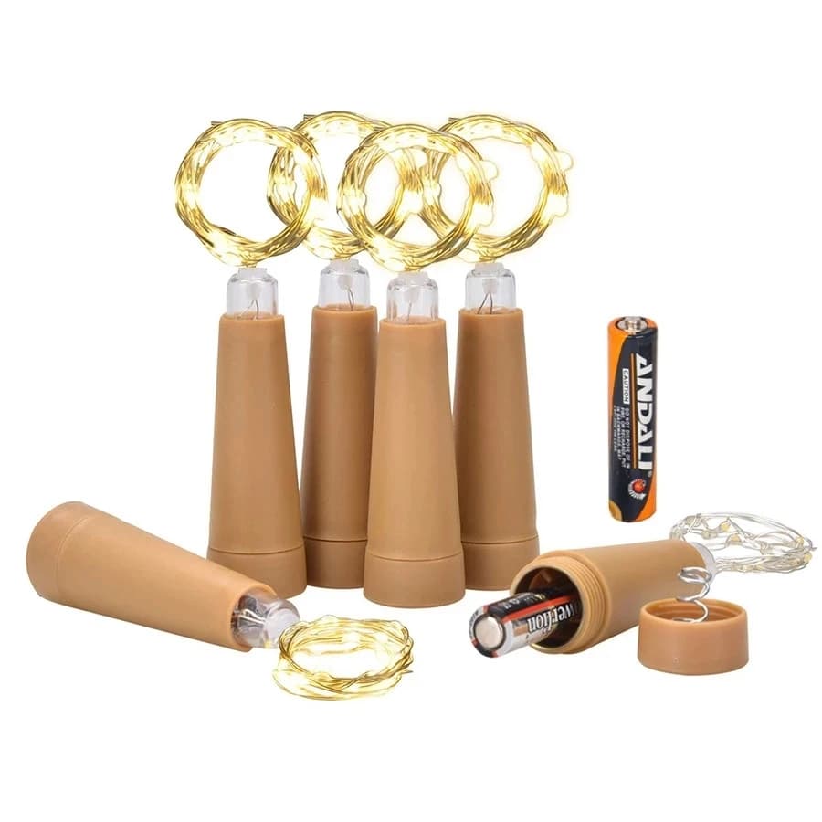Guirlande lumineuse LED en liège pour bouteille de vin, 10 pièces/lot, à piles, fil d'argent, lumières féeriques pour fête, noël, décoration de Table de mariage