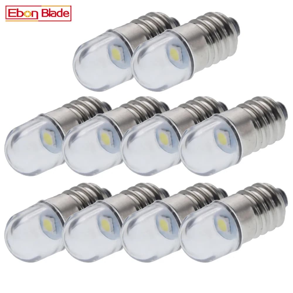 Lampe de poche à lumière LED E10 chaude/blanche, 10 pièces, 3v 6v 12v 24v DC, ampoule de remplacement 2835 1SMD, torche de voiture, vélo, moto, lampe à vis