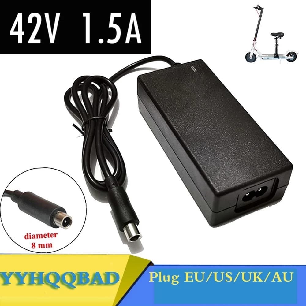 Chargeur 42V 1.5A, adaptateur d'alimentation pour batterie Li-ion 36V avec connecteur RCA8MM