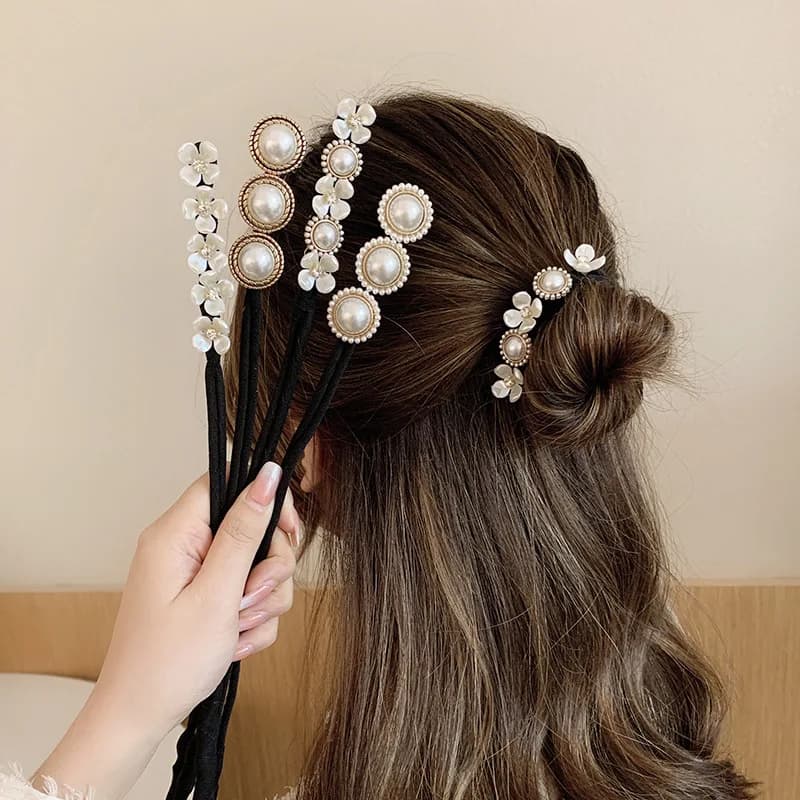Outil de fabrication de chignon perlé élégant pour femme, fleur, bande de queue de cheval, coiffure, accessoires pour cheveux matut, tresse, vêtements de sauna Twist, fille