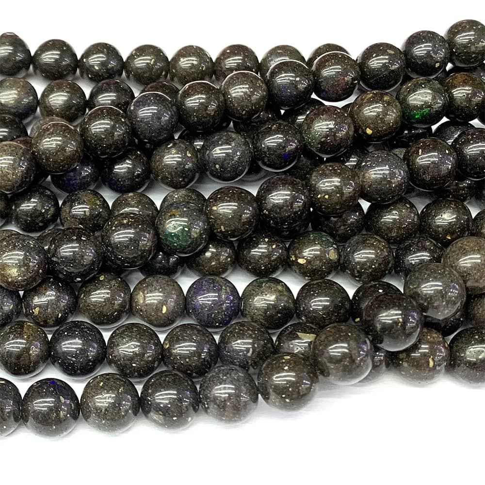 Veemake, pierres précieuses rondes en opale noire naturelle, perles pour femmes, idéales pour la création de bijoux : colliers, bracelets, boucles d'oreilles, bagues 06895.